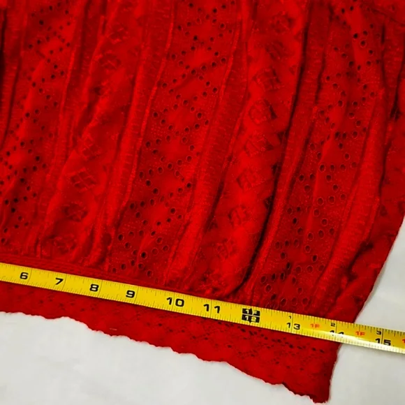 ANTHROPOLOGIE Soigne Red Eyelet Lace Sleeveless Cropped Top Bohemian Summer - Picture 9 of 12